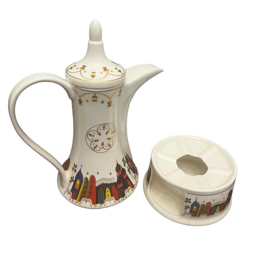 Hand painted with gold lines - teapot with candle warmer - Picture 3 of 5